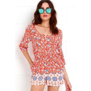 MINKPINK Neighbourhood Orange Floral Prient Romper, XS